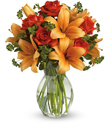 Fiery Lily and Rose from Kinsch Village Florist, flower shop in Palatine, IL